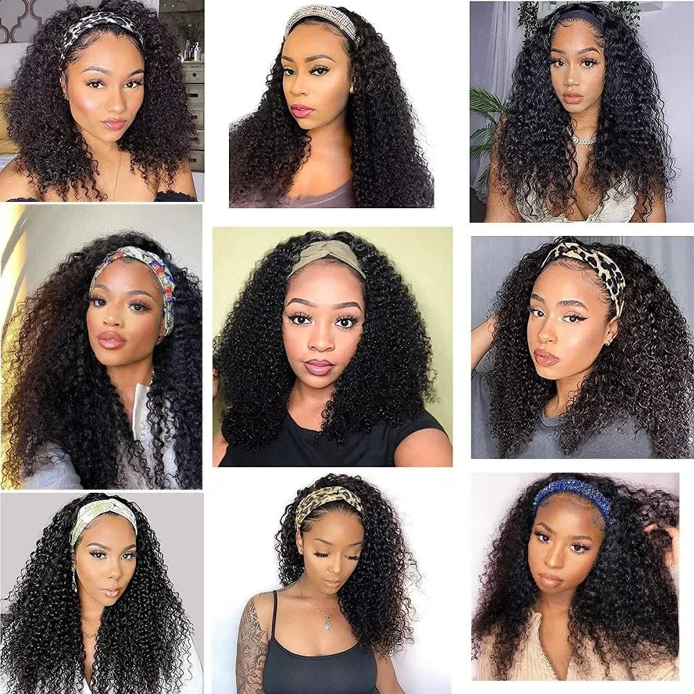 Kinky Curly Headband Wigs Wear And Go None Lace Front Human Hair Wig