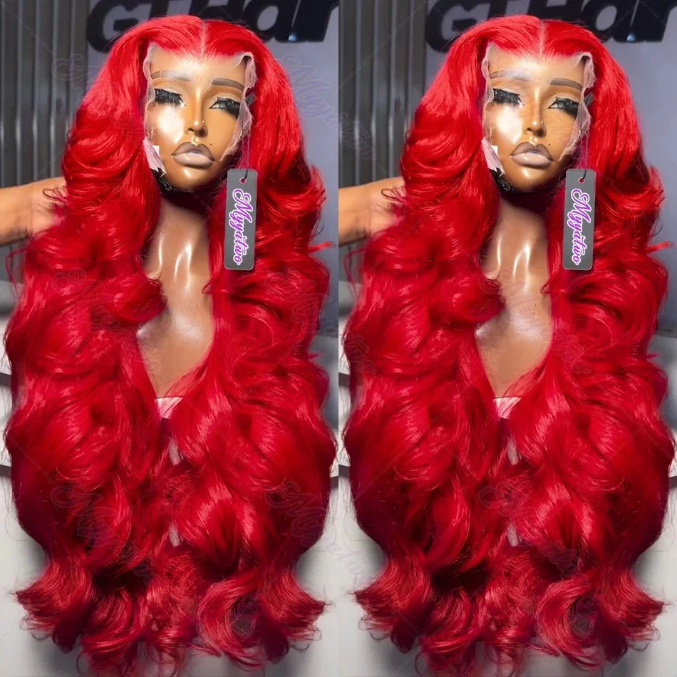 Hot Red Brazilian Red Colored Body Wave Hd Lace Frontal Human Hair Wig