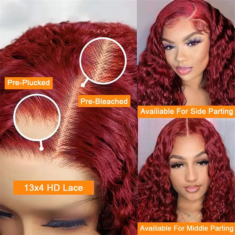 99J Burgundy Deep Water Wave HD Lace Front Human Hair Wig