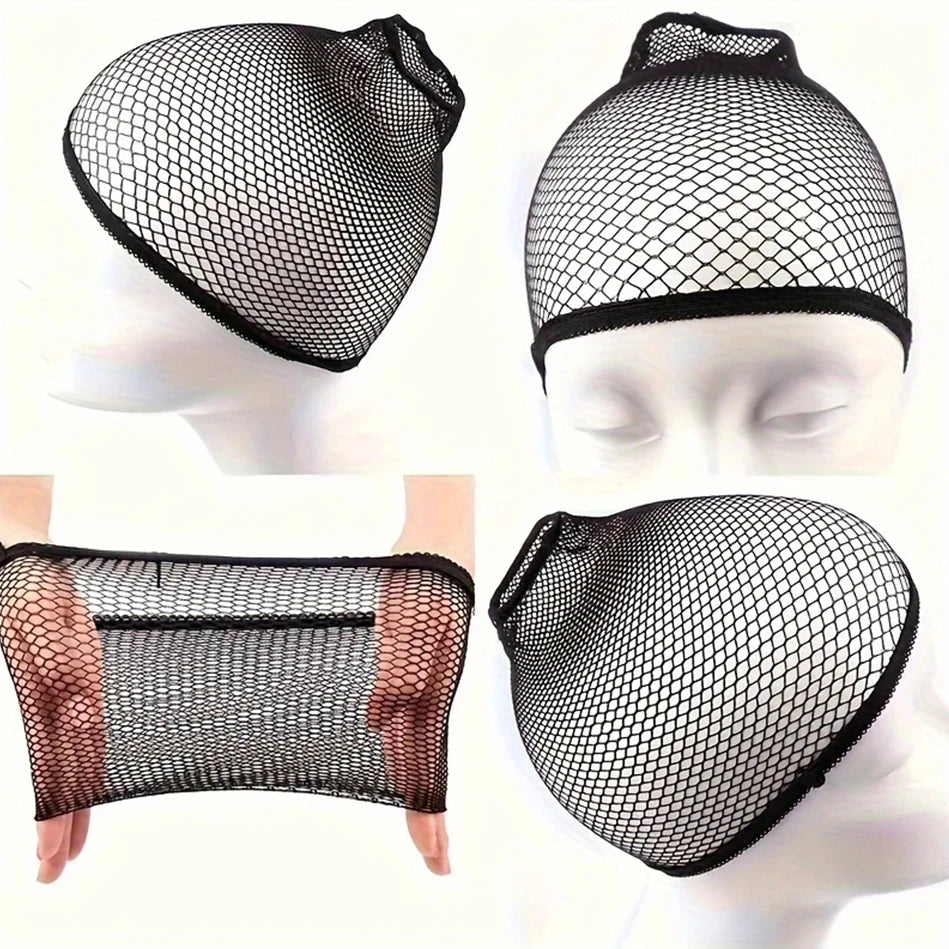 Black Open End Mesh Wig Caps – Long Weaving Caps, Pack of 6