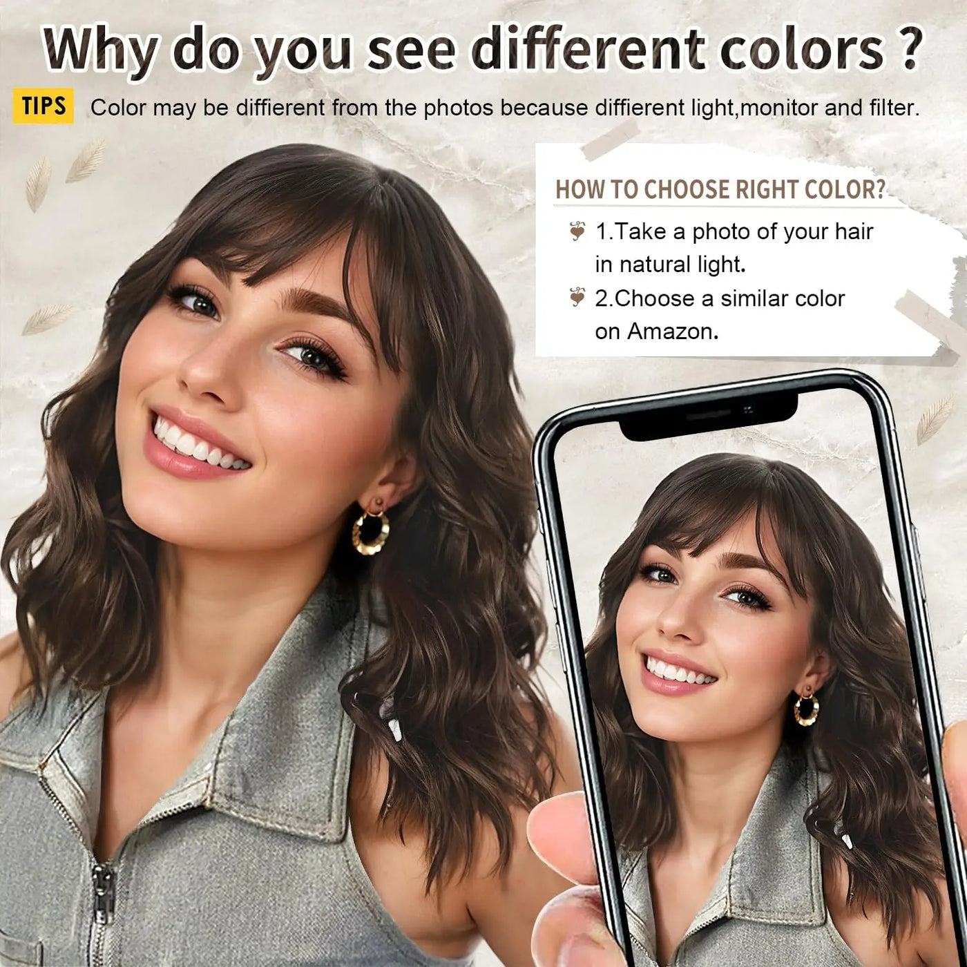 Wavy Synthetic Bob Wig with Bangs – Natural Brown Curly Wig for Women