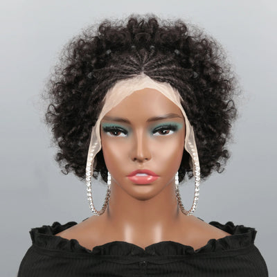 Braided Afro Puff Wig – 13x4 Lace Front, Afro Kinky Curly Human Hair