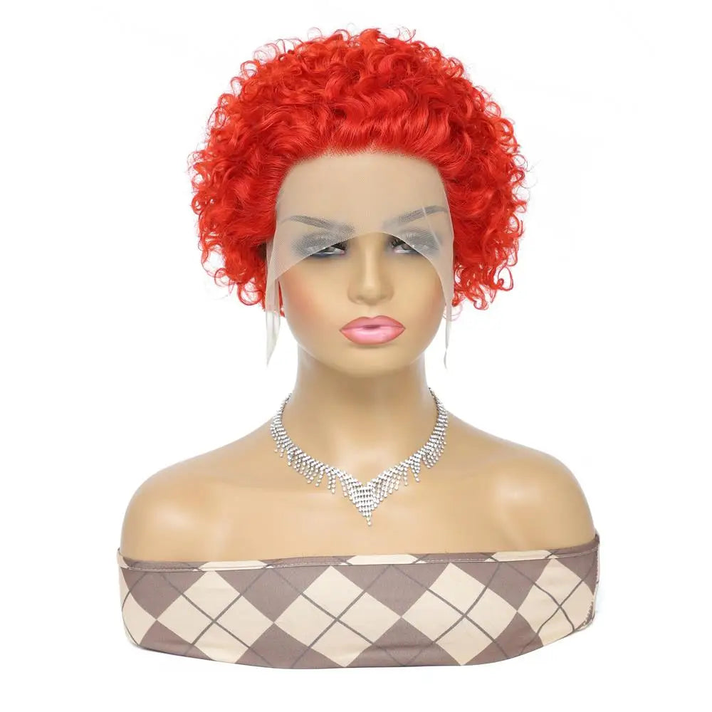 Pre-Plucked Bob Wig – 99J Burgundy Highlight Curly Pixie, Honey Colored Lace Bob Wig