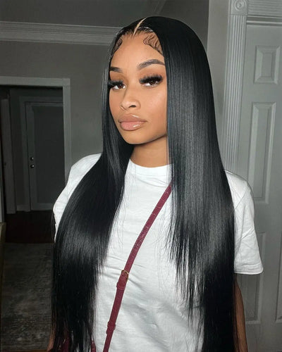 Extra Long Bone Straight Human Hair HD Lace Front Wig