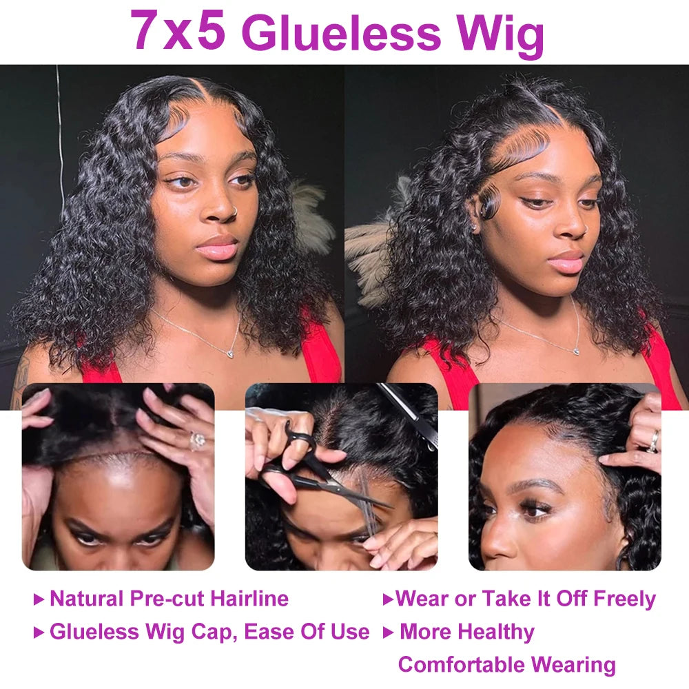 Glueless Curly Bob Deep Wave Lace Front Human Hair Wig