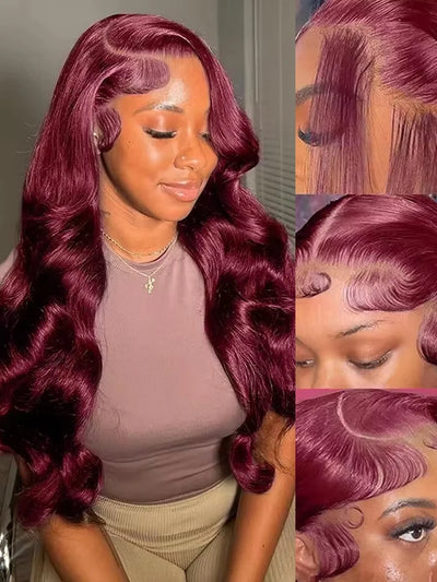 99J Burgundy Body Wave Wig Lace Front 13x4 HD Frontal