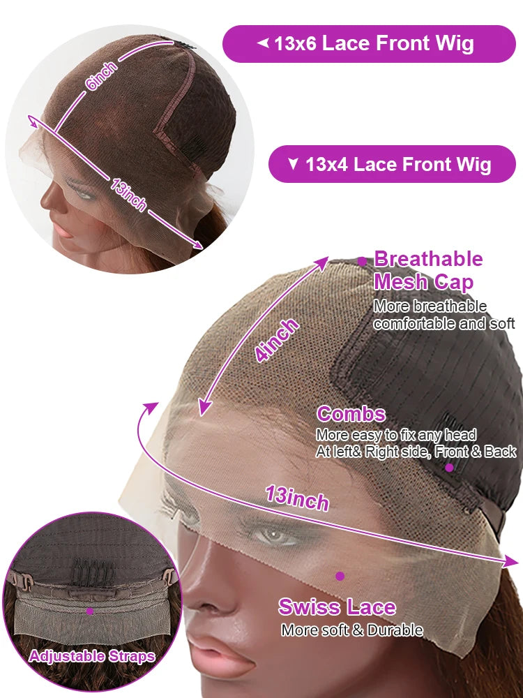 Deep Curly Chocolate Brown Water Wave Lace Front Human Hair Wig