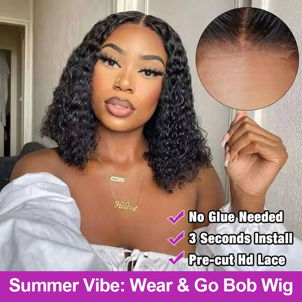 Deep Wave Glueless Lace Front Wig - 13x6 HD Lace - Short Bob Human Hair Wig
