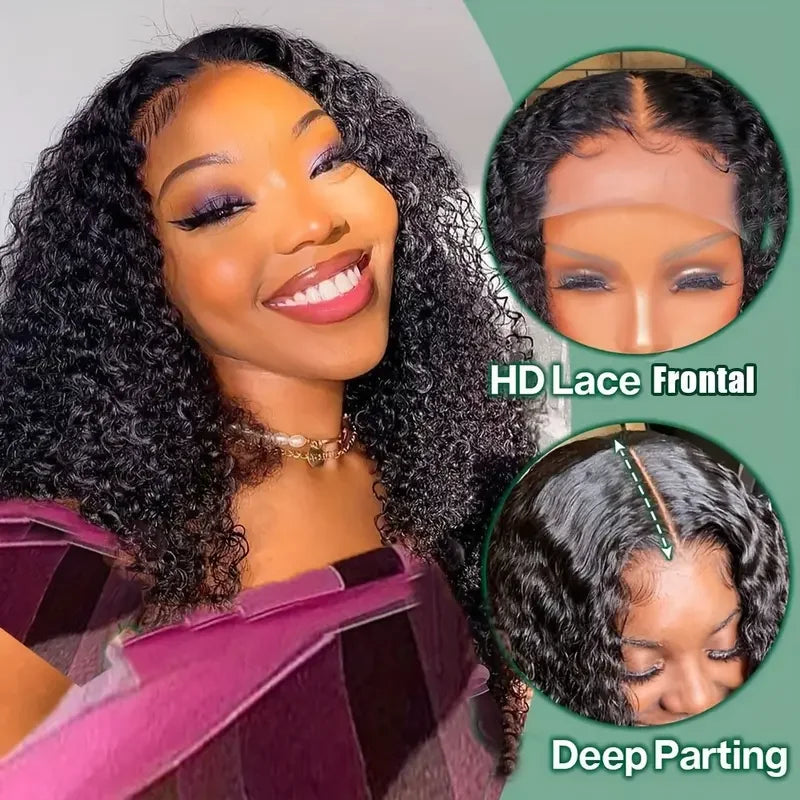 Pre Plucked 12A Kinky Curly Human Hair Wig With Baby Hair Lace Frontal  Bob Wig