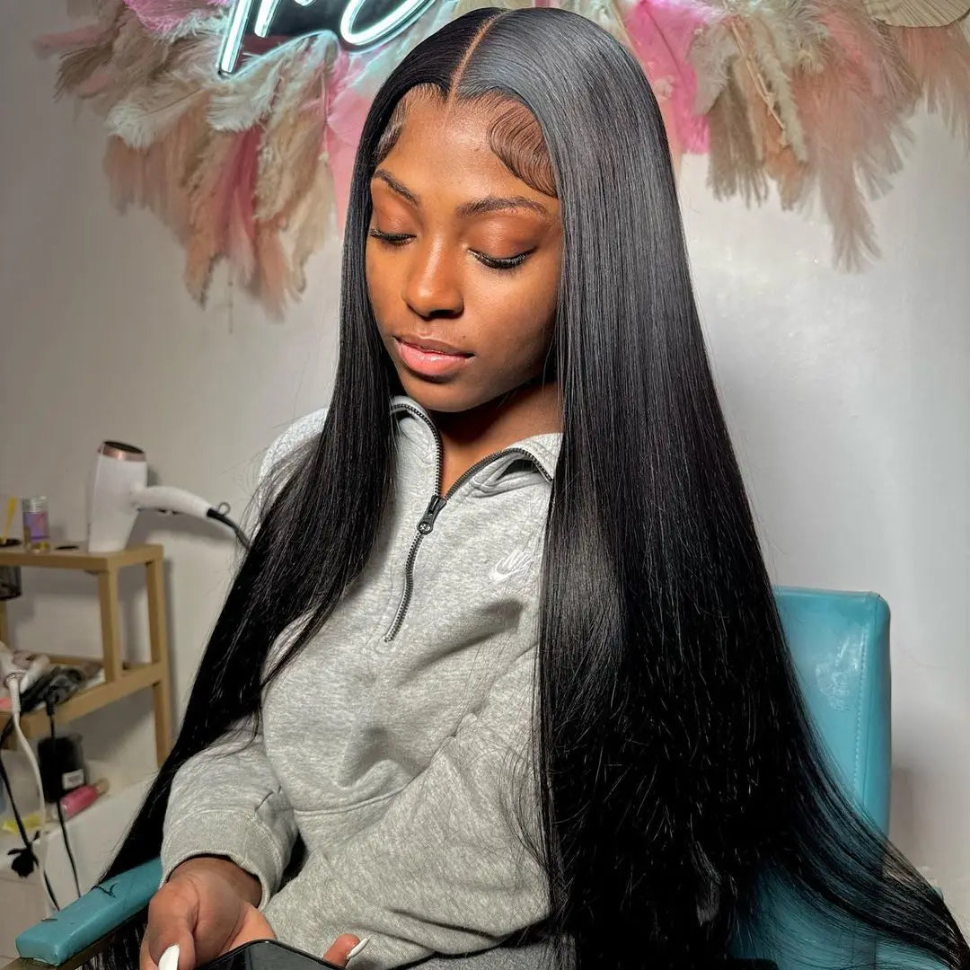 Extra Long Bone Straight Human Hair HD Lace Front Wig