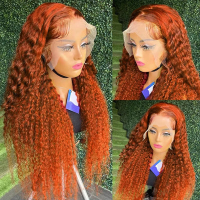 Pre-plucked Orange Deep Water Wave HD Lace Front Wig