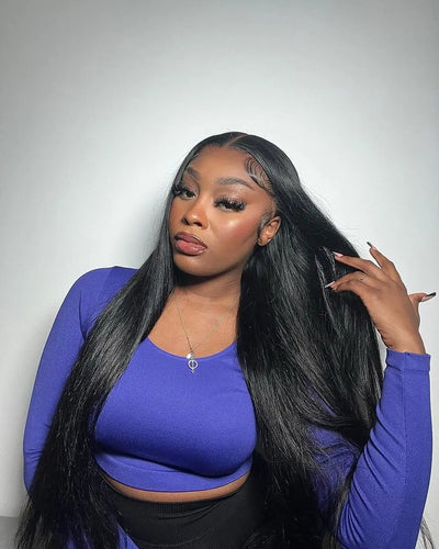 Extra Long Bone Straight Human Hair HD Lace Front Wig