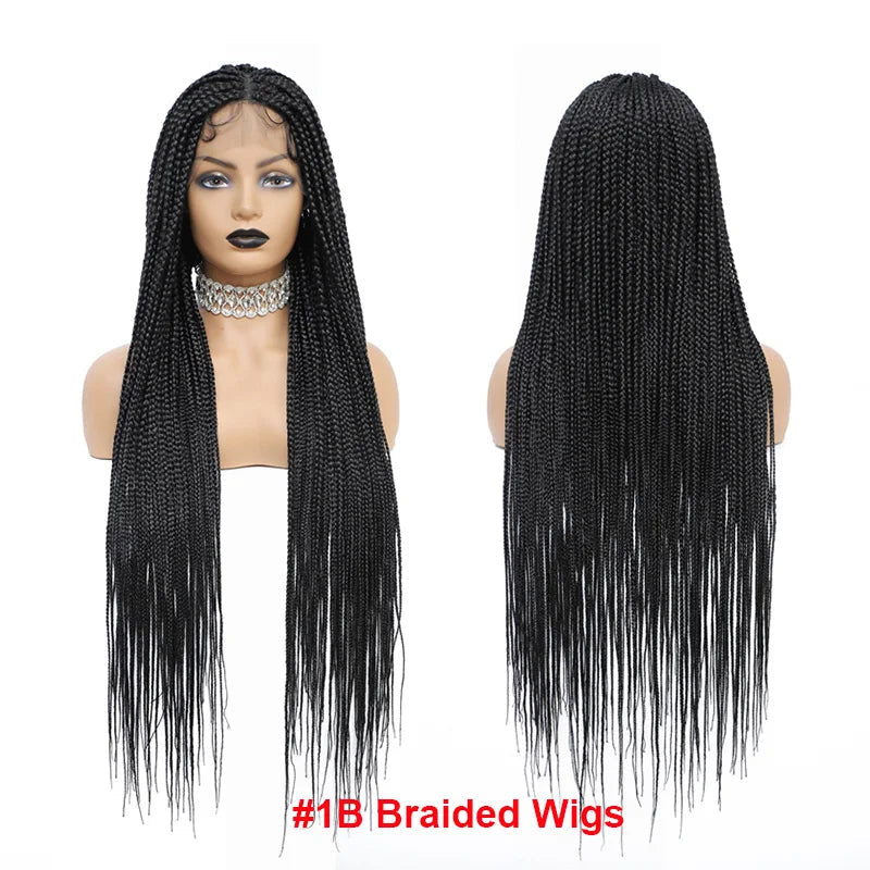 36" Synthetic Long Box Braided Wig – Full Lace Burgundy Knotless Cornrow