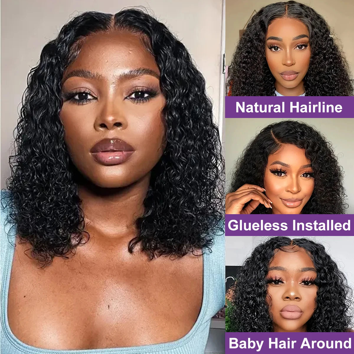 Glueless Curly Bob Deep Wave Lace Front Human Hair Wig