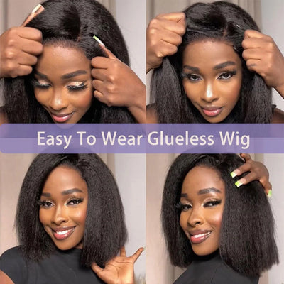 Kinky Straight Glueless Human Hair  Bob Wigs