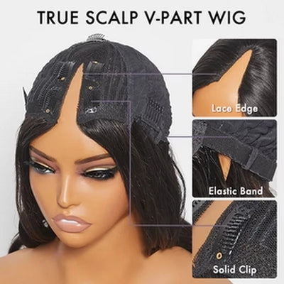 Glueless Kinky Curly V Part Wig - Brazilian Remy Human Hair