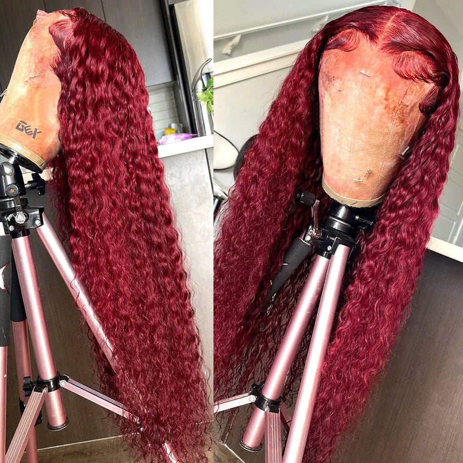 Burgundy Deep Wave Wig – 13x4/13x6 HD Lace Front, 100% Human Hair