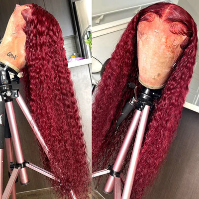 Burgundy Deep Wave Wig – 13x4/13x6 HD Lace Front, 100% Human Hair