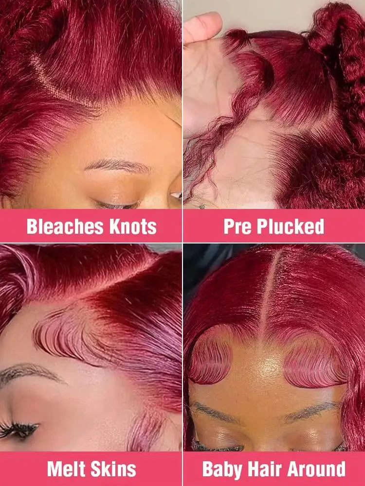 99J Burgundy Body Wave Wig Lace Front 13x4 HD Frontal