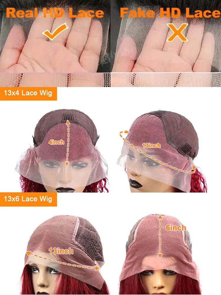 Burgundy Deep Wave Wig – 13x4/13x6 HD Lace Front, 100% Human Hair