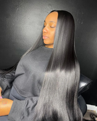 Extra Long Bone Straight Human Hair HD Lace Front Wig
