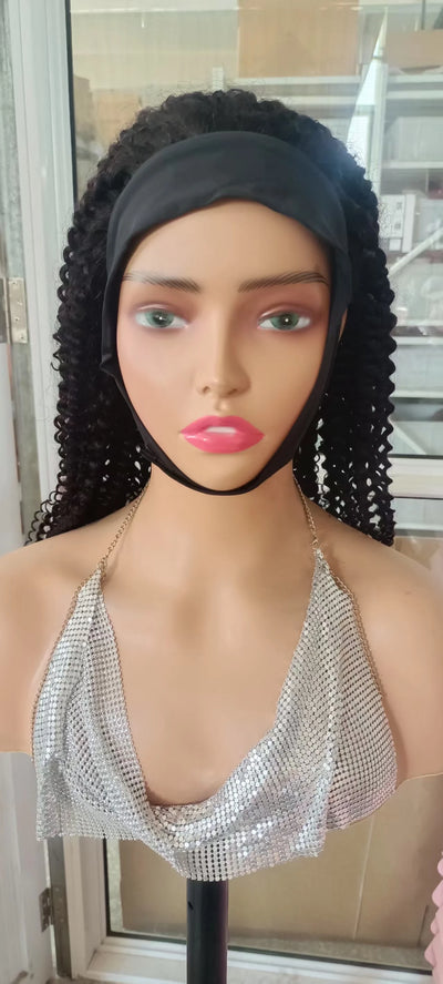 None Lace Front Kinky Curly Headband Wigs - human hair
