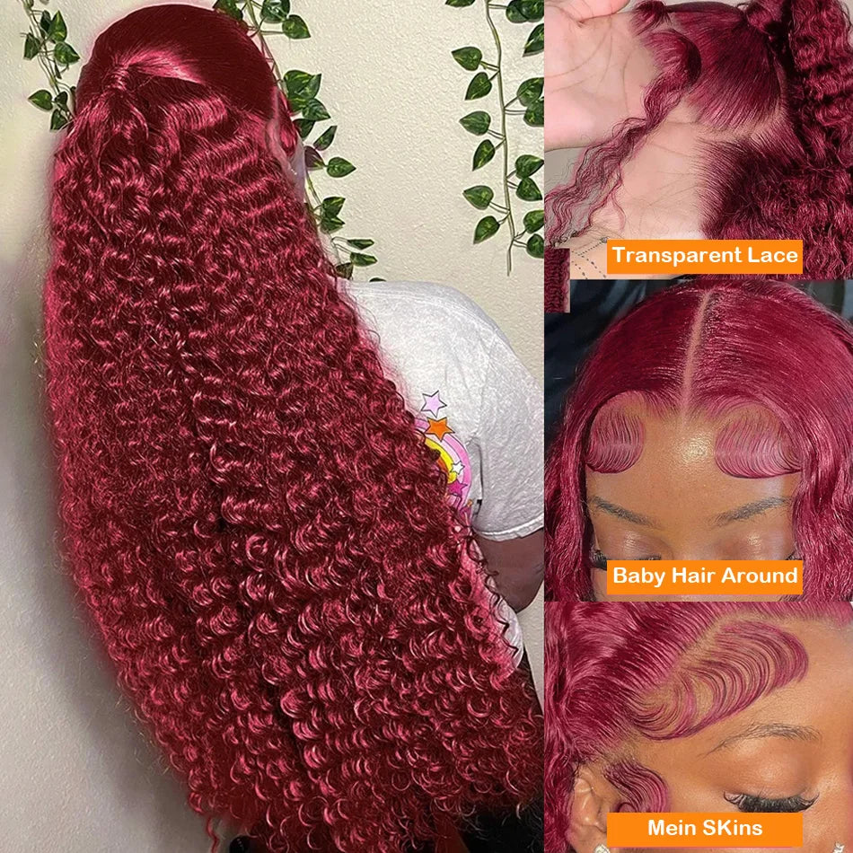 Burgundy Deep Wave Wig – 13x4/13x6 HD Lace Front, 100% Human Hair