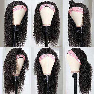 None Lace Front Kinky Curly Headband Wigs - human hair
