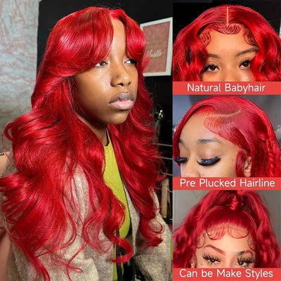 Hot Red Brazilian Red Colored Body Wave Hd Lace Frontal Human Hair Wig