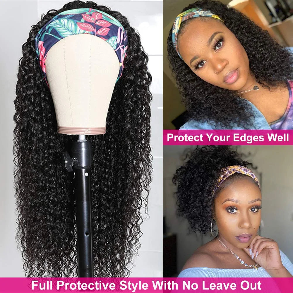 Kinky Curly Headband Wigs Wear And Go None Lace Front Human Hair Wig
