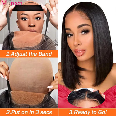 Wear & Go Straight Bob Wig – Glueless 4x4 Closure, 250% Human Hair