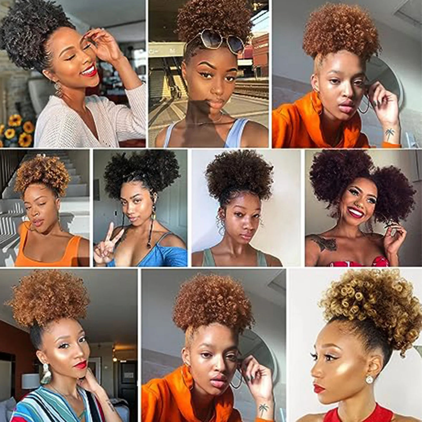 Synthetic 10-Inch Afro Puff Drawstring Ponytail – Kinky Curly Hair Bun