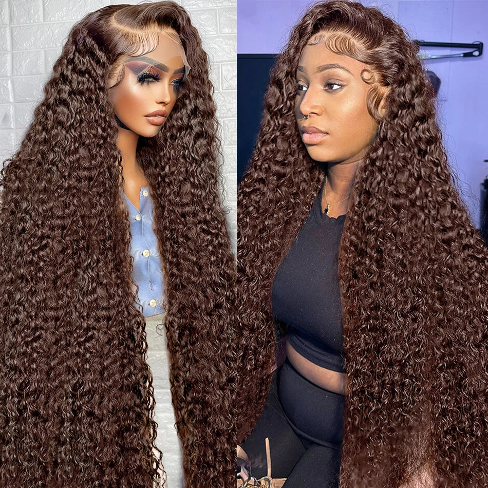 Deep Curly Chocolate Brown Water Wave Lace Front Human Hair Wig