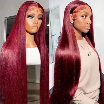 200 Density Burgundy HD Lace Wig – 13x6 Frontal, Straight Human Hair
