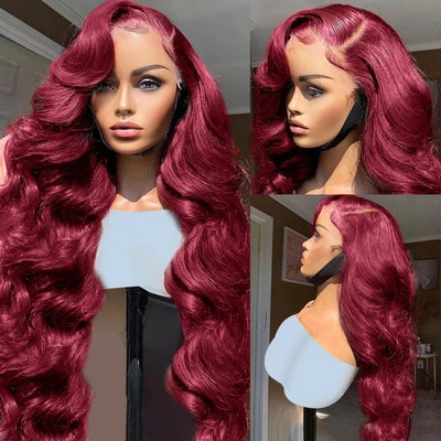 99J Burgundy Body Wave HD Lace Frontal Wig Human Hair
