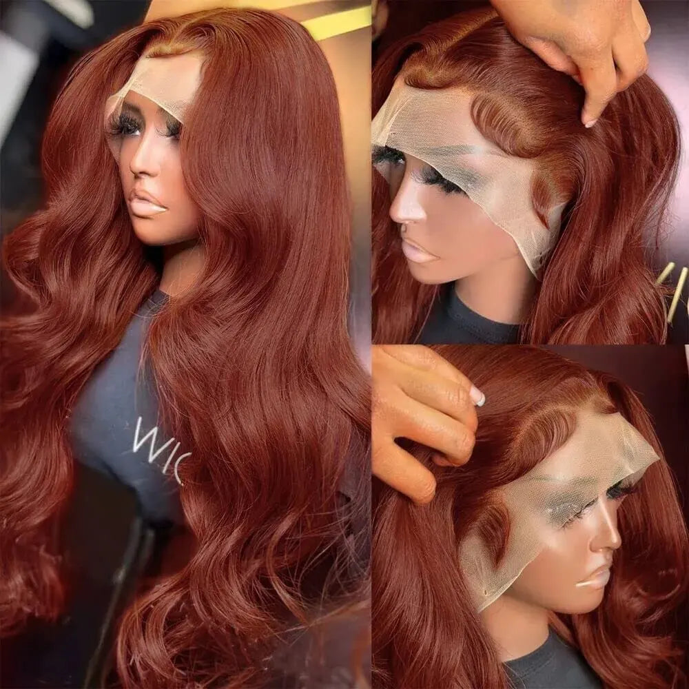 Pre Plucked Reddish Brown Body Wave Lace Frontal Human Hair Wig