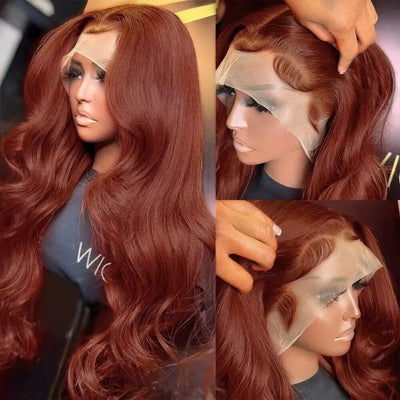 Pre Plucked Reddish Brown Body Wave Lace Frontal Human Hair Wig