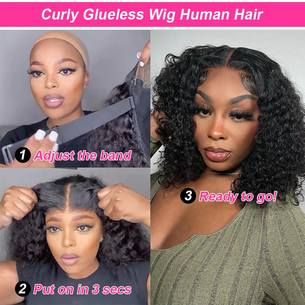 Glueless Curly Bob Deep Wave Lace Front Human Hair Wig