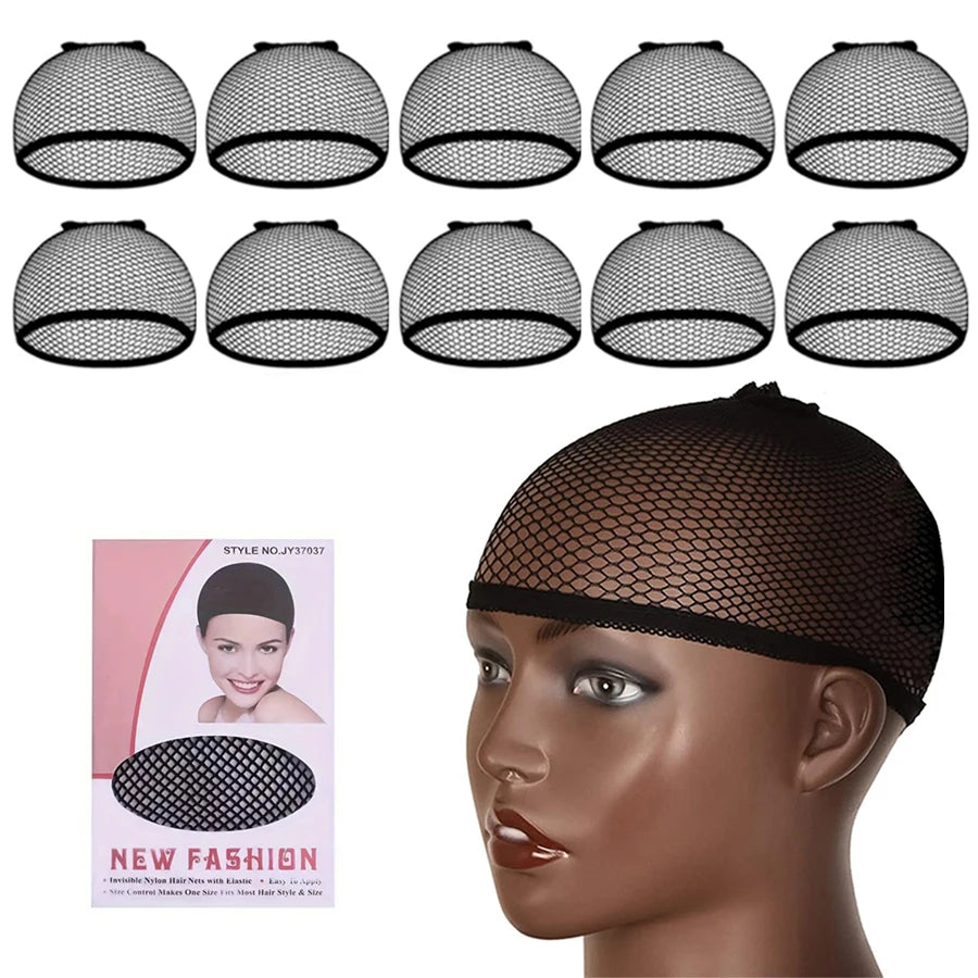 Black Open End Mesh Wig Caps – Long Weaving Caps, Pack of 6