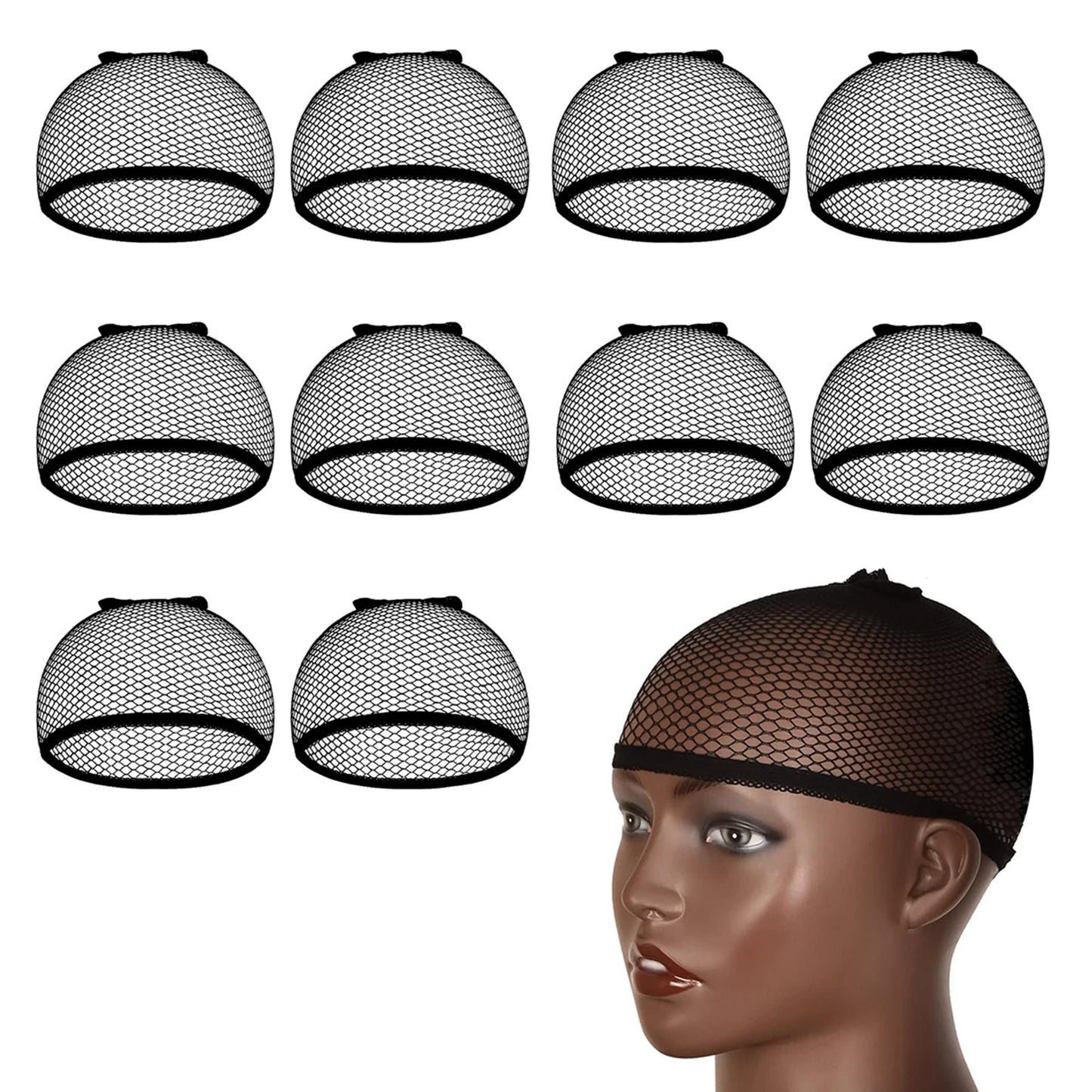 Black Open End Mesh Wig Caps – Long Weaving Caps, Pack of 6