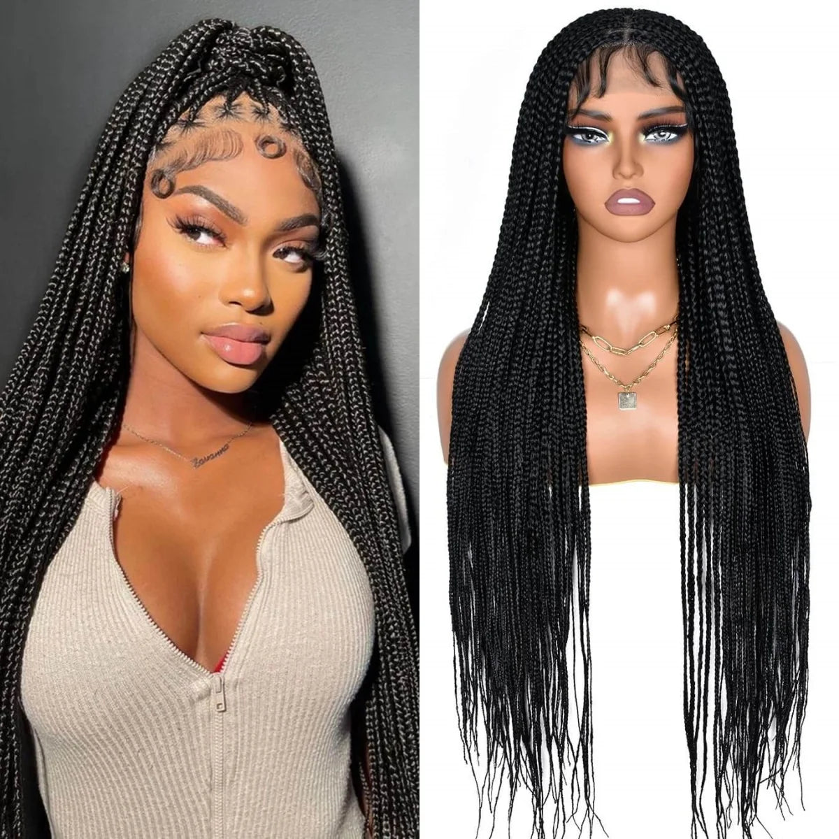 Synthetic Super Long Box Braided Wig – Double Lace Front with Baby Hair