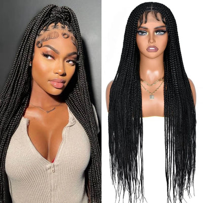 Synthetic Super Long Box Braided Wig – Double Lace Front with Baby Hair