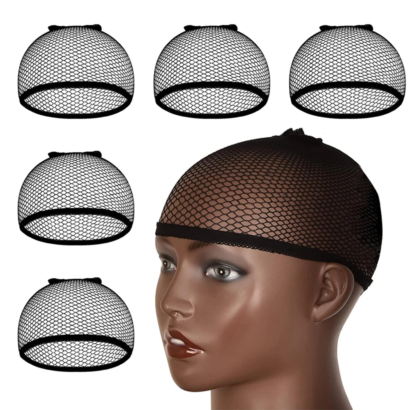 Black Open End Mesh Wig Caps – Long Weaving Caps, Pack of 6