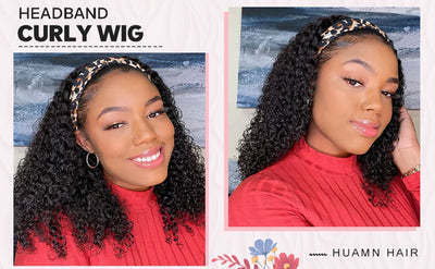 None Lace Front Kinky Curly Headband Wigs - human hair