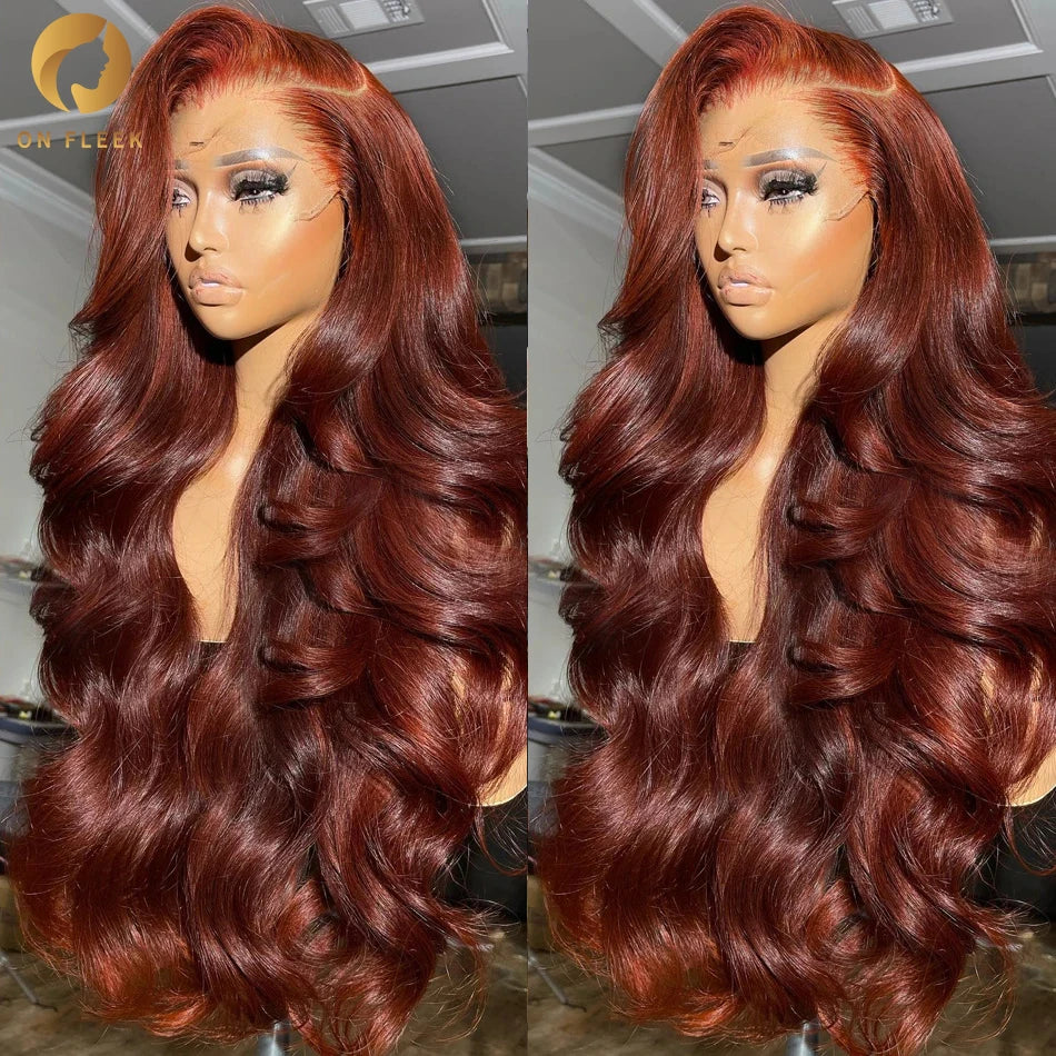 Pre Plucked Reddish Brown Body Wave Lace Frontal Human Hair Wig
