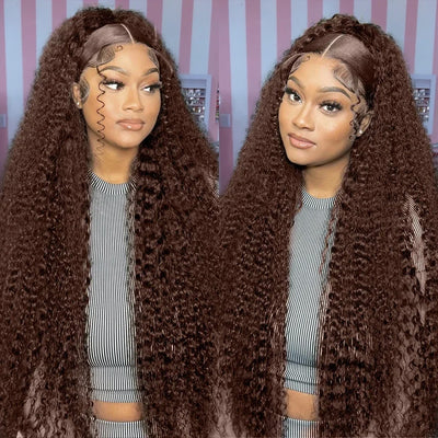Brazilian Deep Wave -Chocolate Brown Curly Lace Front Human Hair Water Wave Wig