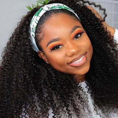 Kinky Curly Headband Wigs Wear And Go None Lace Front Human Hair Wig