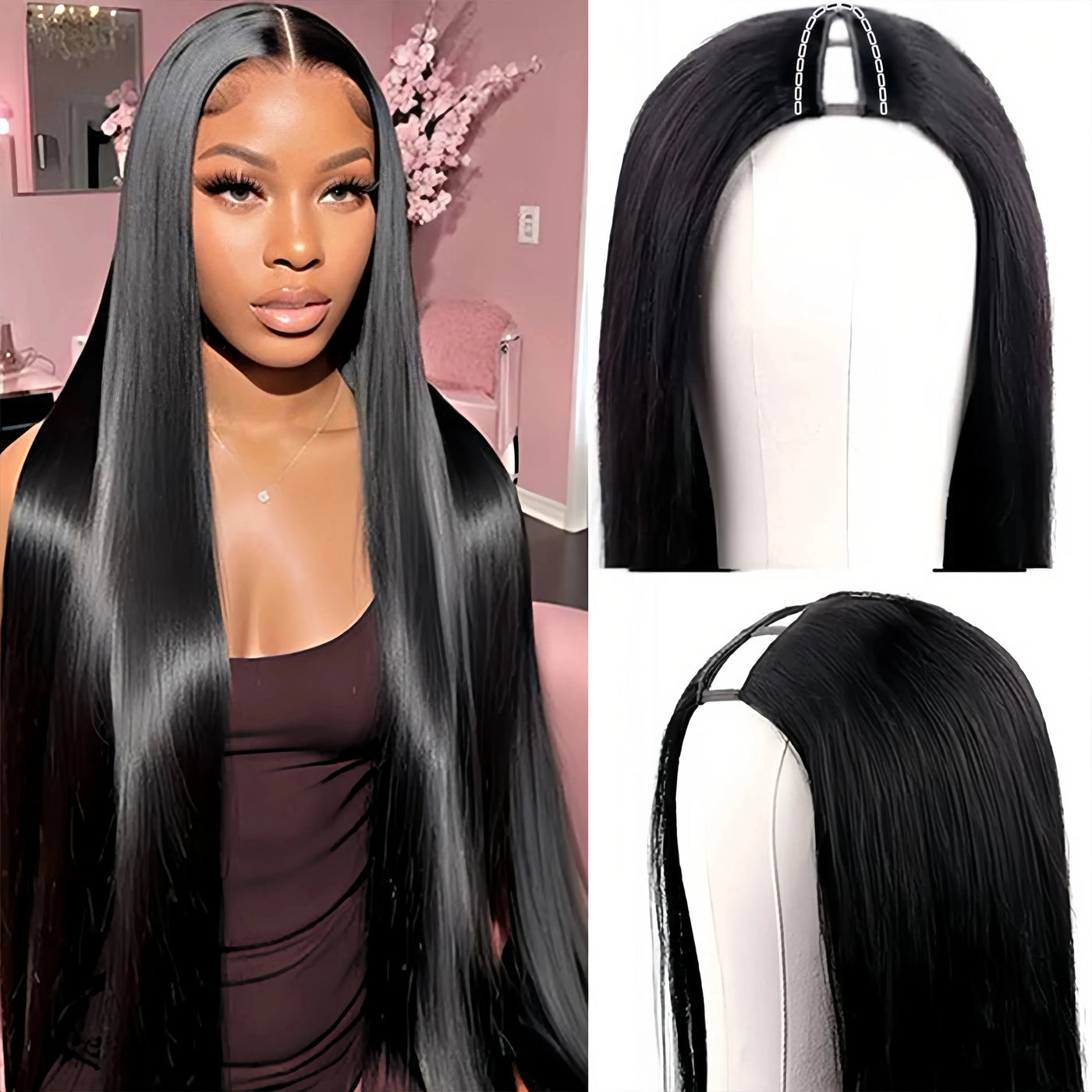 V Part Straight Wig - Brazilian Remy Human Hair Wig
