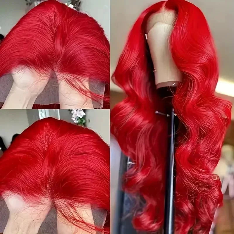 Hot Red Brazilian Red Colored Body Wave Hd Lace Frontal Human Hair Wig