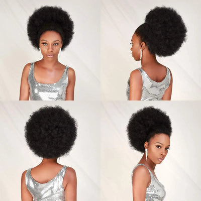 Synthetic 10-Inch Afro Puff Drawstring Ponytail – Kinky Curly Hair Bun